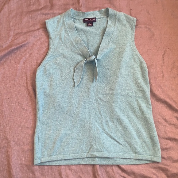 Ann Taylor Cashmere Tie Front Aqua 
